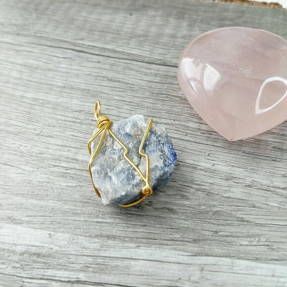 Blue Aventurine Crystal Gemstone Pendant Wire Wrapped 1.25" - Picture 1 of 4